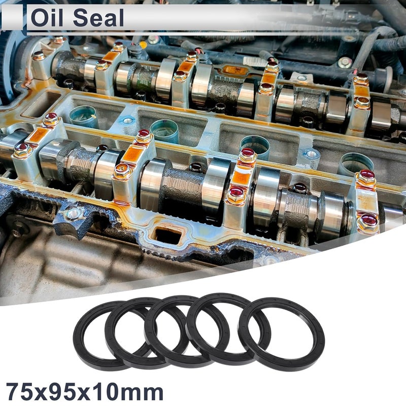 RATCHROLL ختم زيت عالمي TC مزدوج الشفة مع حلقة زنبركية فولاذية ختم عمود دوار 75x95x10mm ضغط عالي مطاط NBR أسود 5 قطع - Image 2